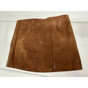 Blank NYC Brown Suede Leather Mini Skirt Size 31 Satin Lined Front Side Slit